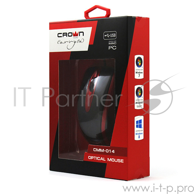 Мышь CROWN CMM-014 (black&red) ( длина кабеля 1.3м)