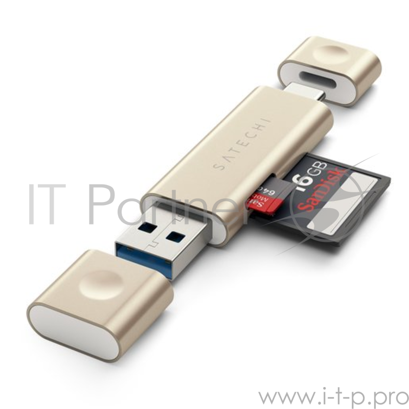 Кардридер Satechi Aluminum Type-C USB 3.0 and Micro/SD. Интерфейсы USB 3.0 и Type-C. Цвет золотой.