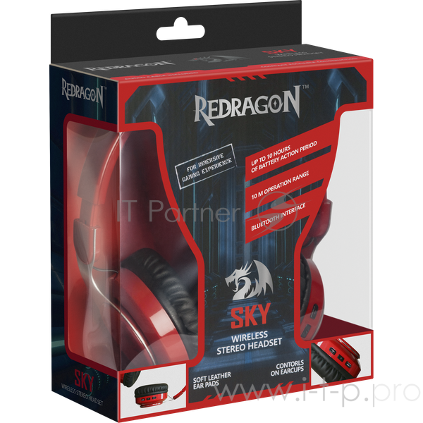 Гарнитура Redragon Sky R красный, Bluetooth (3,5-мм джек, Micro-USB,10часов)