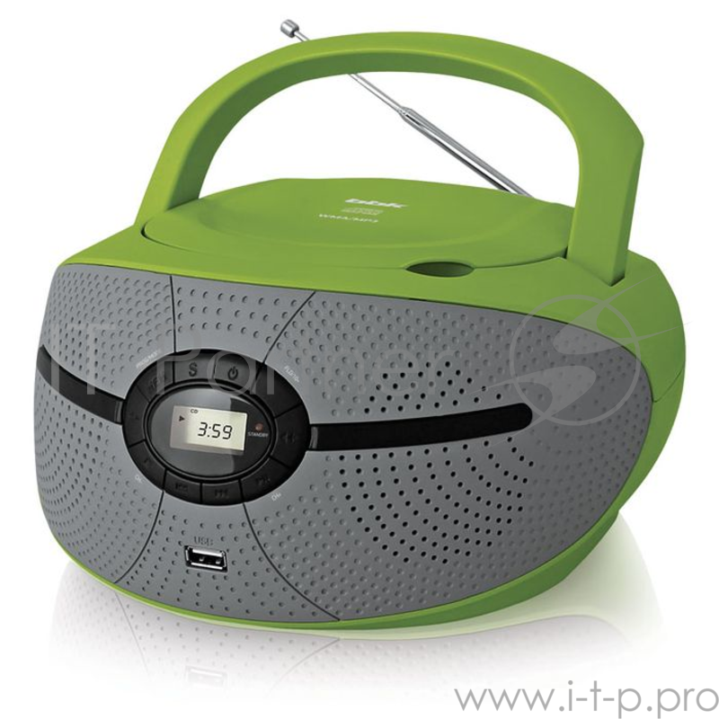 Аудиомагнитола BBK BX195U зеленый/серый 2Вт/CD/CDRW/MP3/FM(dig)/USB