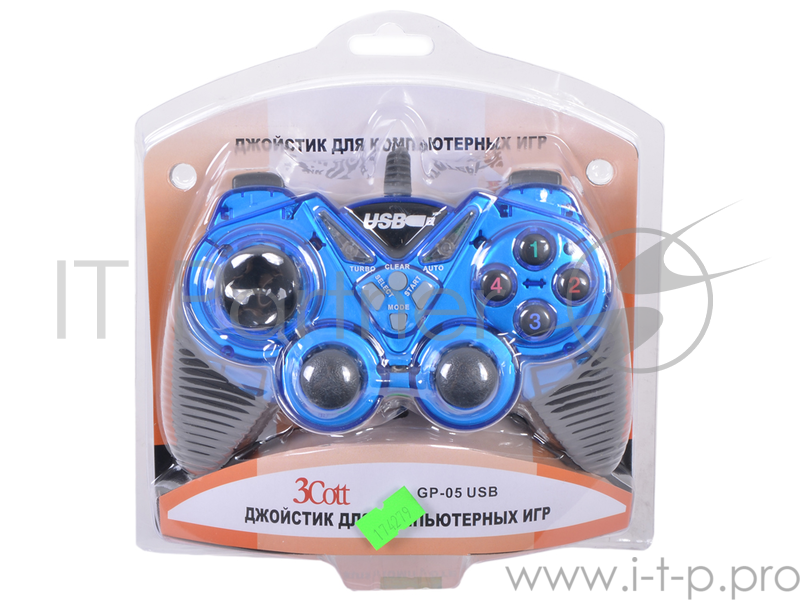 Геймпад 3Cott Single GP-05,14 кнопок, вибрация, USB,синий