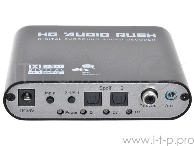 Аудио декодер ORIENT DAC0406, аудио декодер 5.1/2.1, Dolby Digital EX / DTS-ES / Dolby Pro Logic II / DTS / AC3, входы: 2x опт.Toslink/1x коакс.RCA/1x