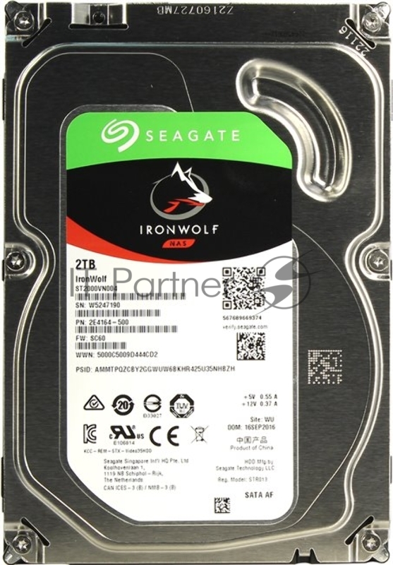 Жесткий диск 2TB Seagate Ironwolf (ST2000VN004) {SATA 6.0Gb/s, 5900 rpm, 64mb buffer, 3.5