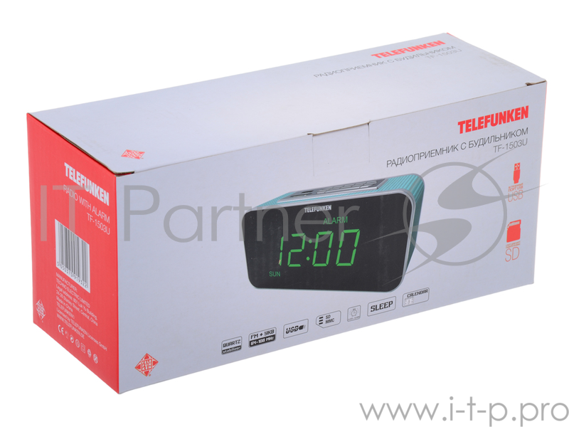 Часы с радиоприемником TELEFUNKEN TF-1503U (голубой с зеленым)