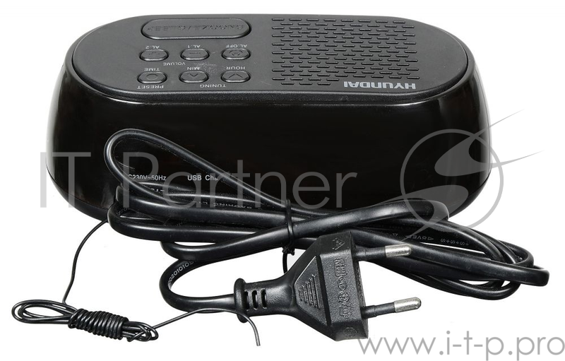 Радиобудильник Hyundai H-RCL210 черный LED подсв:красная часы:цифровые FM
