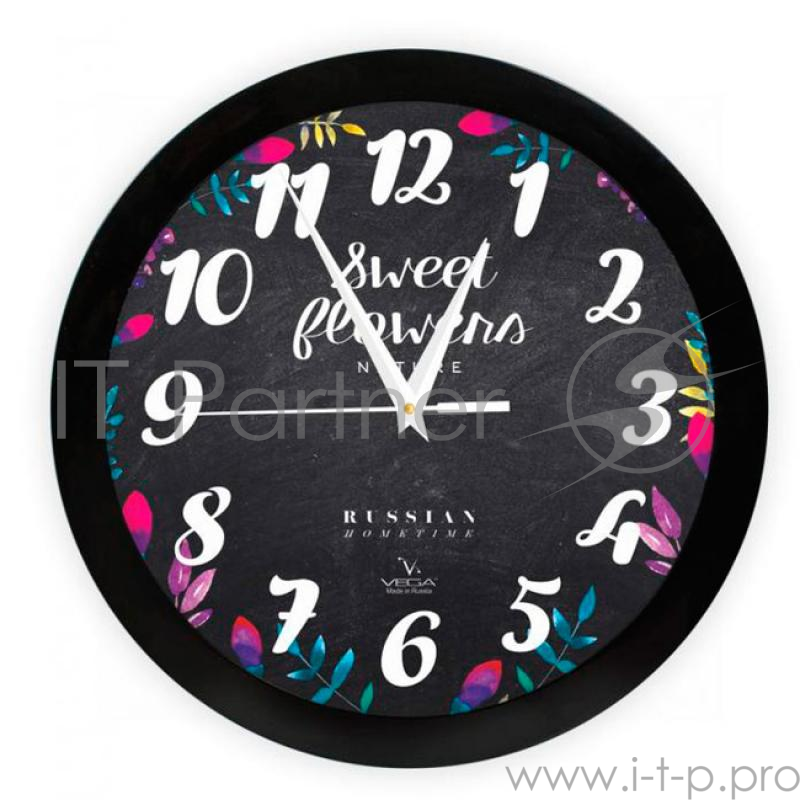 Часы ВЕГА П 1-6/6-299 Цветы на чёрном