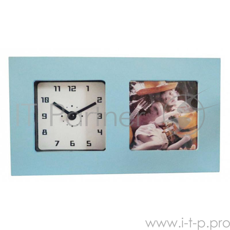 Часы-фоторамка маленькие Вега 6409 голубые 19.7x3.8х11.1 см