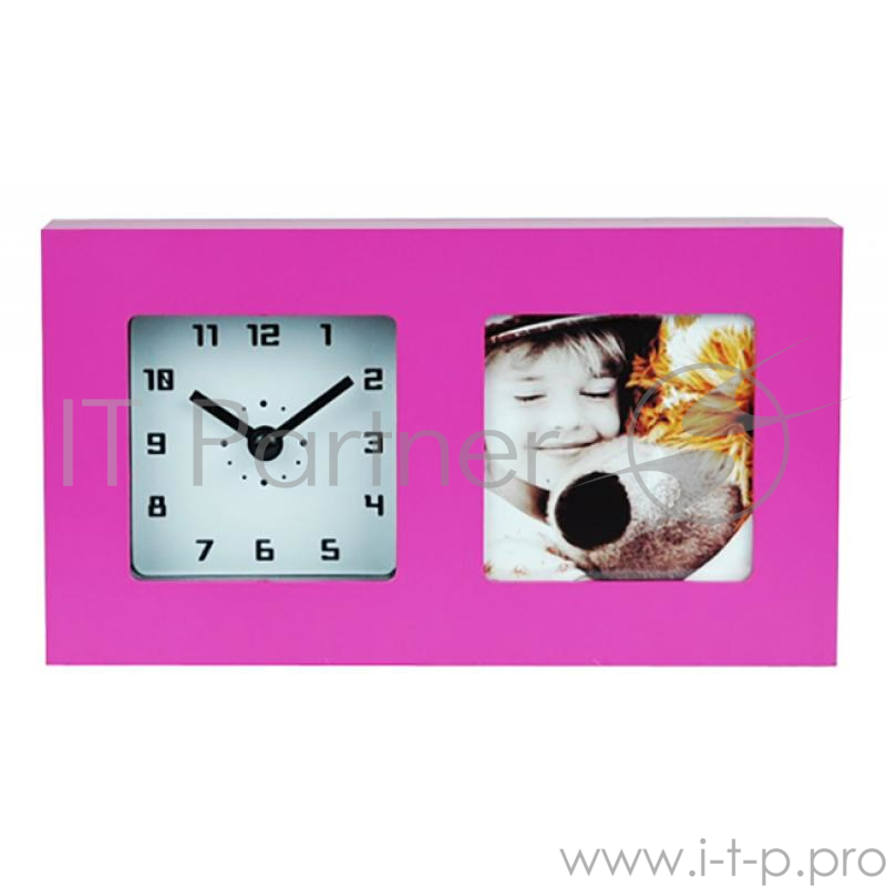 Часы-фоторамка маленькие Вега 6409 розовые 19.7x3.8х11.1 см