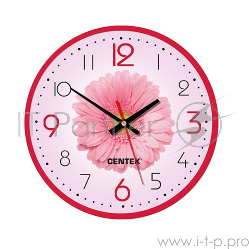Часы настенные Centek СТ-7105 Flower гербера, диаметр 23см (в уп. 10 шт)