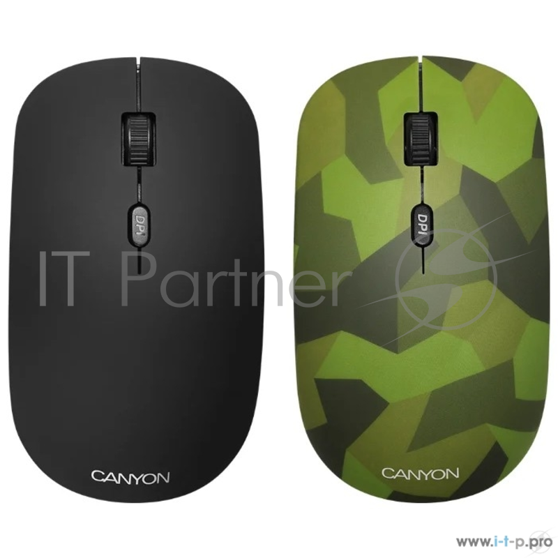 Беспроводная мышь CANYON CND-CMSW400M {wireless Optical Mouse with 4 buttons, DPI 800/1200/1600, 1 additional cover(Military), black, 103*58*32mm, 0.087kg, 2.4GHz}