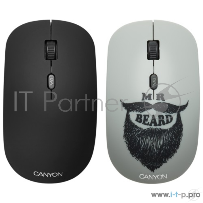 Беспроводная мышь CANYON CND-CMSW401BD {wireless Optical Mouse with 4 buttons, DPI 800/1200/1600, 1 additional cover(Beard), black, 103*58*32mm, 0.087kg, 2.4GHz}