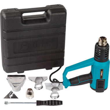 Фены, Термопистолеты Bort BHG-2000L-K Фен технический 98291582 { 2000 Вт, 2 режима, 480 л/мин, 0.85 кг, 4 насадки, кейс, Дисплей LED }