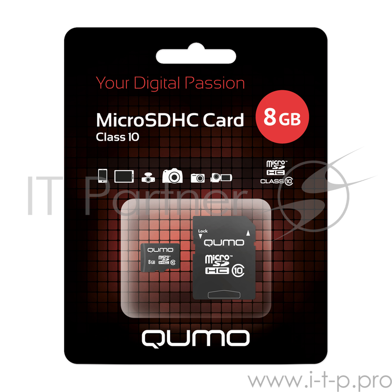 Карта памяти Micro SecureDigital 8Gb QUMO QM8GMICSDHC10 {MicroSDHC Class 10, SD adapter}