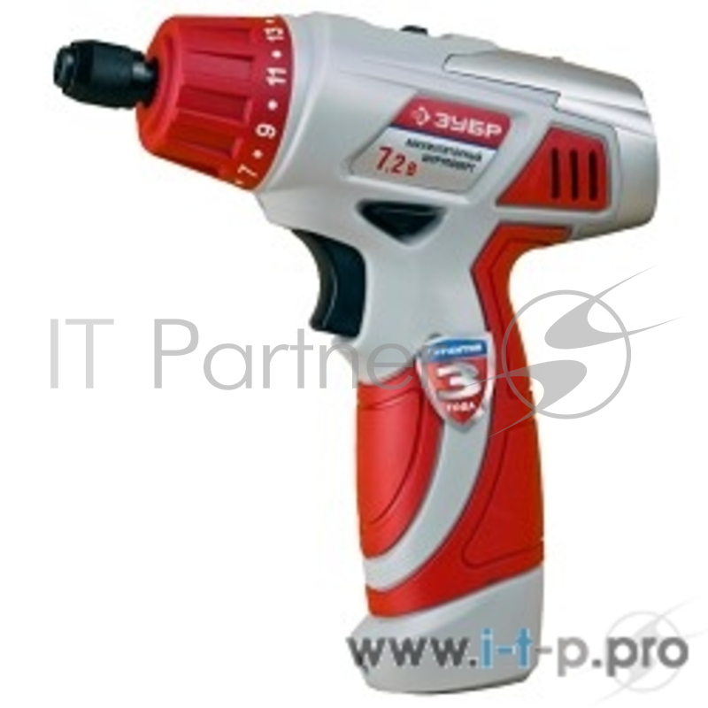 Дрель, Шуруповерт ЗУБР ЗДА-7.2-Ли-К Дрель-шуруповерт ЗДА-7.2-Ли-К {аккум,10мм, 0-400/0-1150об/мин, 1.5А/ч, 12В, эл тормоз, кейс}