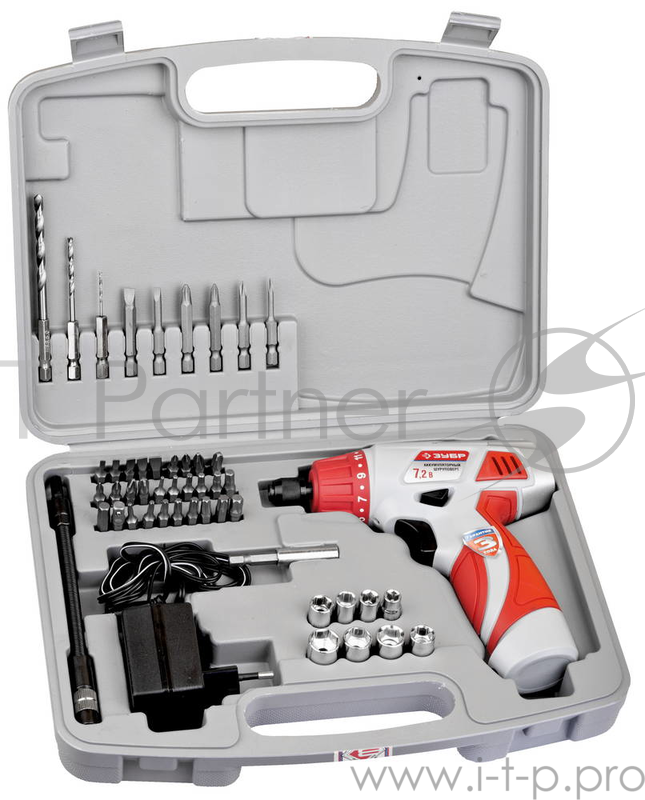 Дрель, Шуруповерт ЗУБР ЗДА-7.2-Ли-К Дрель-шуруповерт ЗДА-7.2-Ли-К {аккум,10мм, 0-400/0-1150об/мин, 1.5А/ч, 12В, эл тормоз, кейс}