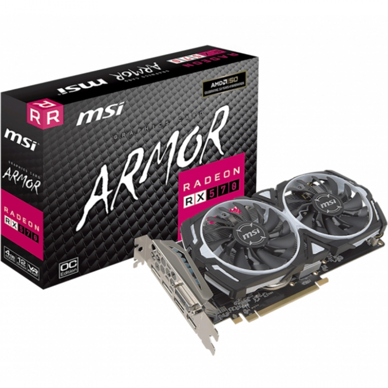 Видеокарта MSI PCI-E (RX 570 ARMOR 4G) AMD RX570 4096Mb 256b GDDR5 1268/7000 DVIx1/HDMIx1/DPx3/HDCP Видеоускоритель RX Radeon ™ 570 Интерфейс PCI Express x16 ядро Имя Polaris 20 XL Сердечники 2048 Units 1268 МГц Память 7000 МГц Память 4GB GDDR5 Шина