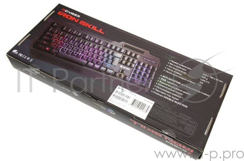Клавиатура игровая QCYBER IRON SKILL (QC-03-008DV03) RGB подсветка, металл. корпус, подсветка двух шрифтов, держатель для телефона, тканевый кабель.