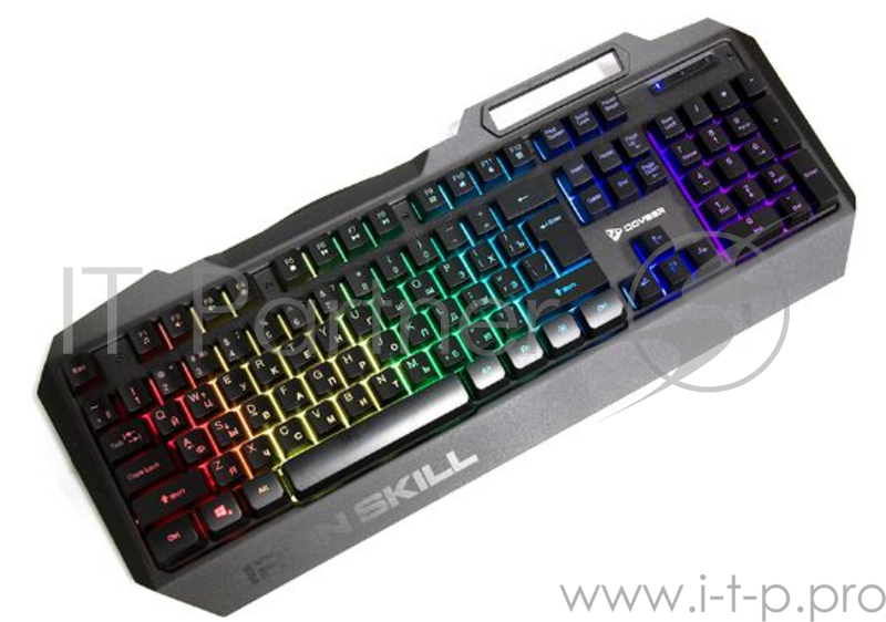Клавиатура игровая QCYBER IRON SKILL (QC-03-008DV03) RGB подсветка, металл. корпус, подсветка двух шрифтов, держатель для телефона, тканевый кабель.