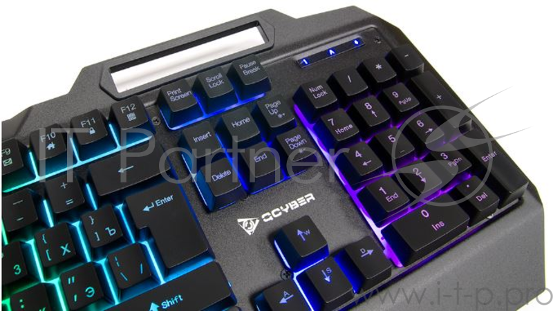 Клавиатура игровая QCYBER IRON SKILL (QC-03-008DV03) RGB подсветка, металл. корпус, подсветка двух шрифтов, держатель для телефона, тканевый кабель.