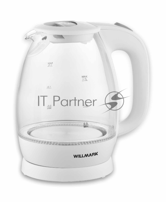 Чайник электрический WILLMARK WEK-1705GW (1.7л, пов. на 360 град., LED-подсв., корп. из стекла, белый, 2200Вт)