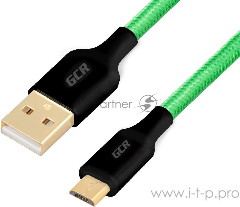 Кабель Greenconnect 3A 1.0m USB 2.0 для Samsung, GOLD, ОS Android, AM/microB 5pin, зеленый нейлон, AL корпус черный, черный ПВХ, 28/22 AWG, поддержка функции быстрой зарядки, 33-050578
