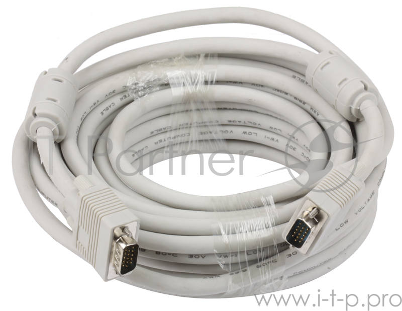 Кабель VGA Premium Gembird, 10м, 15M/15M, тройн.экран, феррит.кольца, пакет СС-PPVGA-10M