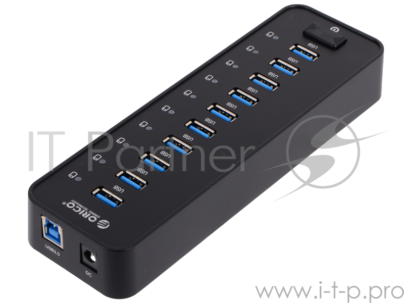 Концентратор USB Orico P10-U3 (черный) USB 3.0 x 10, адаптер питания