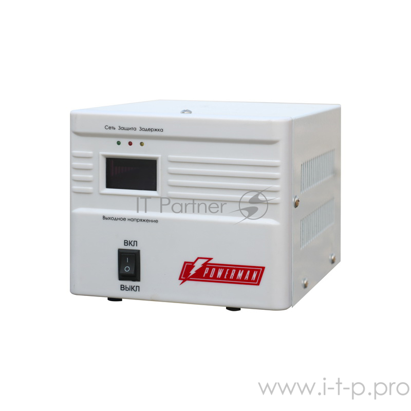 Стабилизатор POWERMAN AVS 1000A, ступенчатый регулятор, 1000ВА/550Вт, 160-260В, максимальный входной ток 7А, 1 евророзетка, IP-20, напольный, 190мм х 150мм х130мм, 2.87 кг. Stabilizer POWERMAN AVS 1000A, step-type regulator, 1000 VA / 550W, 160-260V,