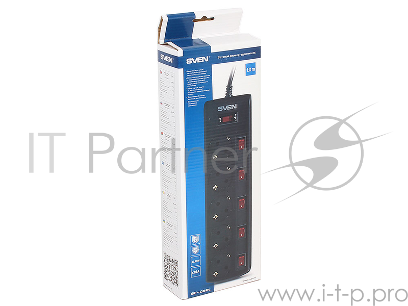 Сетевой фильтр Sven SF-05PL 1,8 м (5 розеток) черный