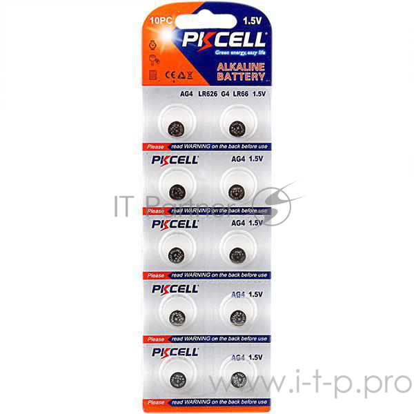 Щелочной/алкалиновый элемент питания PKCELL AG4-10B тип - LR66(AG4) 10 шт в блистере