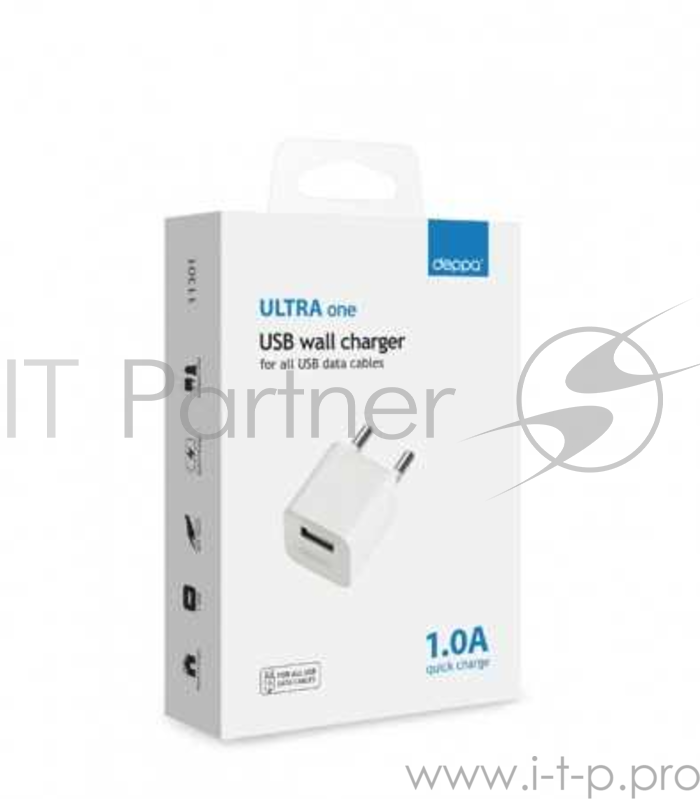 Сетевое зарядное устройство Deppa USB компакт, 1А, белый, Ultra (11301)