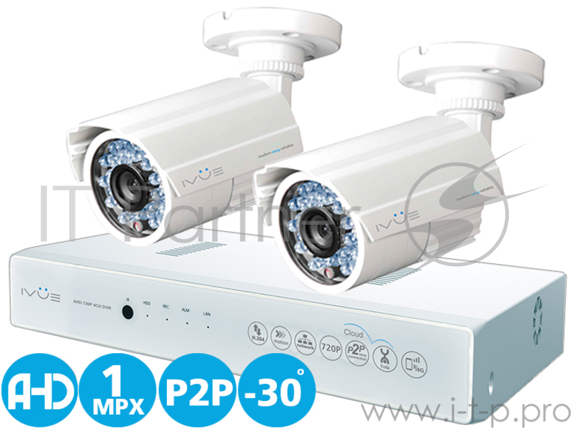 Комплект видеонаблюдения IVUE D5004 AHC-B2 матрица 1/4'' HD CMOS объектив 3,6мм ИК подсв.ноч.до20м