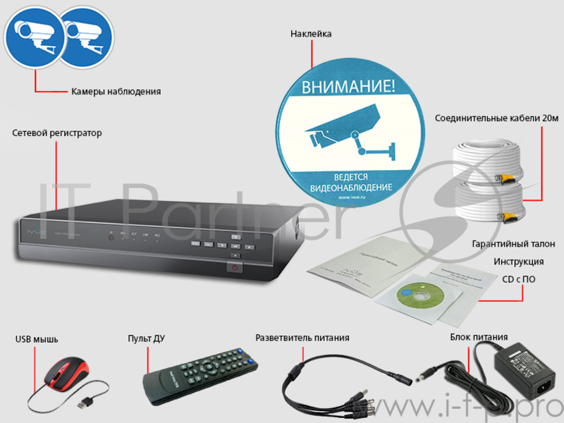 Комплект видеонаблюдения IVUE D5004 AHC-B2 матрица 1/4'' HD CMOS объектив 3,6мм ИК подсв.ноч.до20м