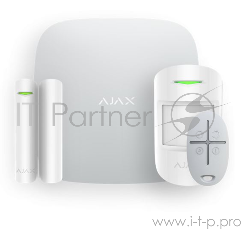 AJAX StarterKit Plus White (Стартовый комплект (интеллектуальная централь Хаб Плюс, датчик движения, датчик открытия, брелок), белый)