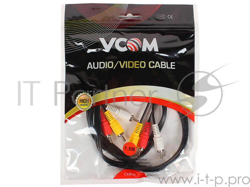 Кабель VCOM VAV7150-1.5M Кабель соединительный 3xRCA (M) - 3xRCA (M), 1,5m