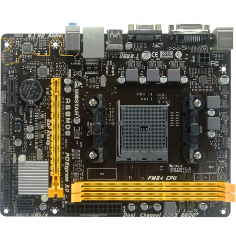 Материнская плата A68MDE, Socket FM2+, AMD A68H, 2xDDR3-2667, D-SUB+DVI-D, 1xPCI-Ex16, 1xPCI-Ex1, 4xSATA3(RAID 0/1/10), 8 Ch Audio, GLan, (2+4)xUSB2.0, (2+0)xUSB3.1, 2xPS/2, mATX, RTL, {20}