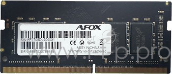 Оперативная память SO-DIMM DDR 4 DIMM 4Gb PC19200, 2400Mhz, AFOX (AFSD44EK1P) (retail)