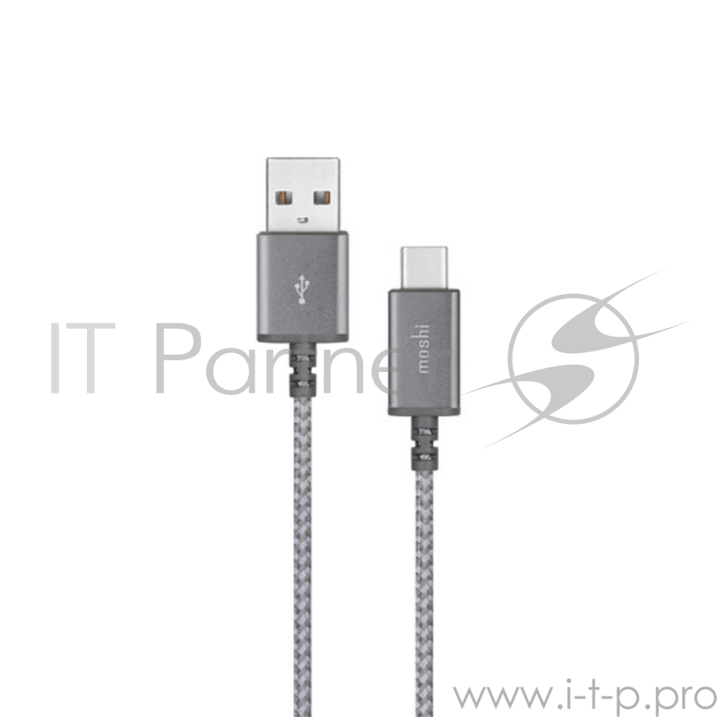 Кабель Moshi Integra USB-C to USB-A. Покрытие кабеля сделано из кевлара. Длина 0,25 м. Цвет серый.