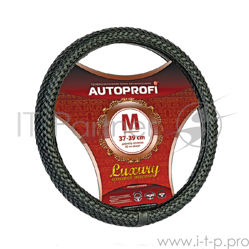 Оплетка AUTOPROFI AP-800 BK (M) серия LUXURY PU кожа полностью плетёная чёрный разм.М