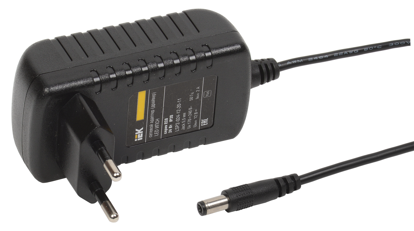 Iek LSP2-024-12-20-11 Драйвер LED ИПСН 24Вт 12 В адаптер -JacK 5,5 мм IP20 IEK-eco