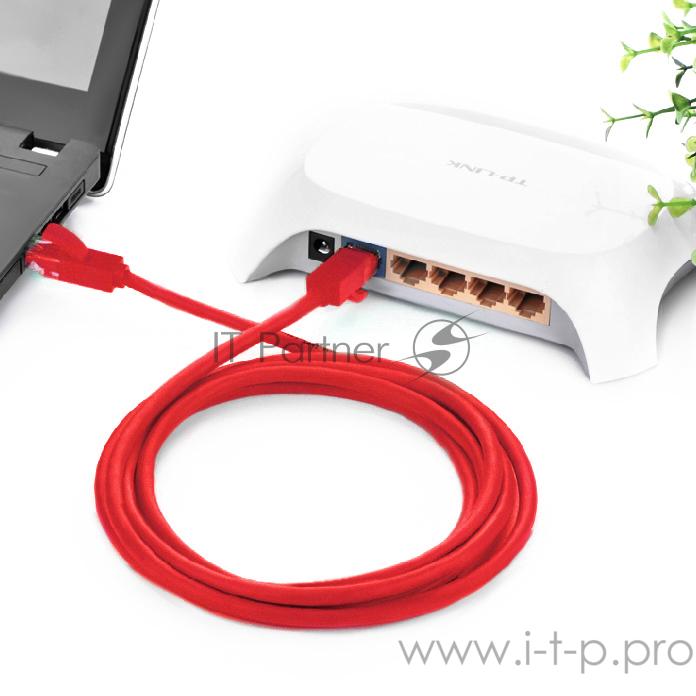 Патч-корд Greenconnect Патч-корд UTP прямой 1.5 m AWG24 кат.5е, RJ45, медь, литой (Красный), пластик пакет (GCR-LNC04-1.5m)