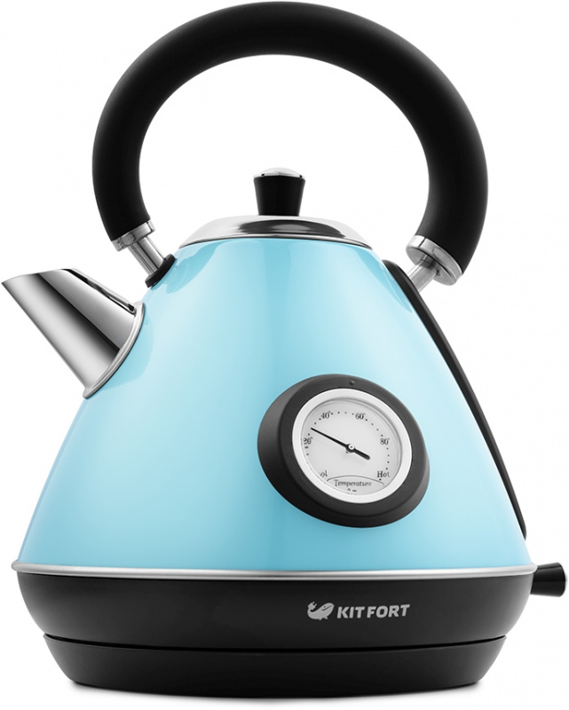 Чайник электрический Kitfort КТ-644-1 1.7л. 2200Вт голубой/черный (корпус: нержавеющая сталь)