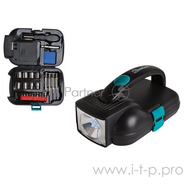 Фонарь KF1013, 25инстр/светодиод/2в1: 10 наконечников отвёртки, 4 прецизионных отвёртки, 8 патронов,