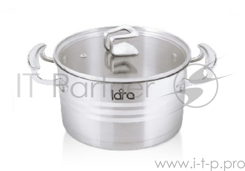 Кастрюля LARA LR02-14 (нерж) PREMIUM 22x12см, 4.4л, оцинк литые ручки,капсул индукц дно,плоск крышка