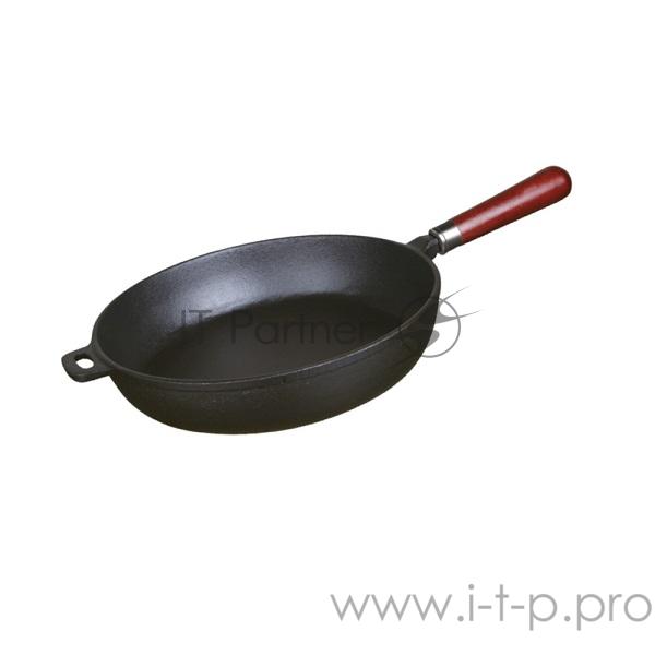 LR01-89 Сковорода LARA (черн) чугун 28,5х6 см, толщ. 4 мм, индукц, берёзовая ручка, прихватка-упор