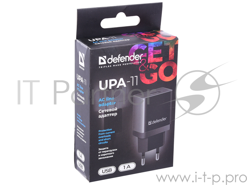 Сетевой адаптер Defender 1xUSB, 5V/1А , черный (UPA-11 ) (83547)