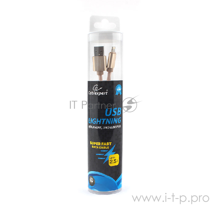 Кабель Cablexpert для Apple CC-U-APUSB01Gd-3M, AM/Lightning, серия Ultra, длина 3м, золотой, блистер