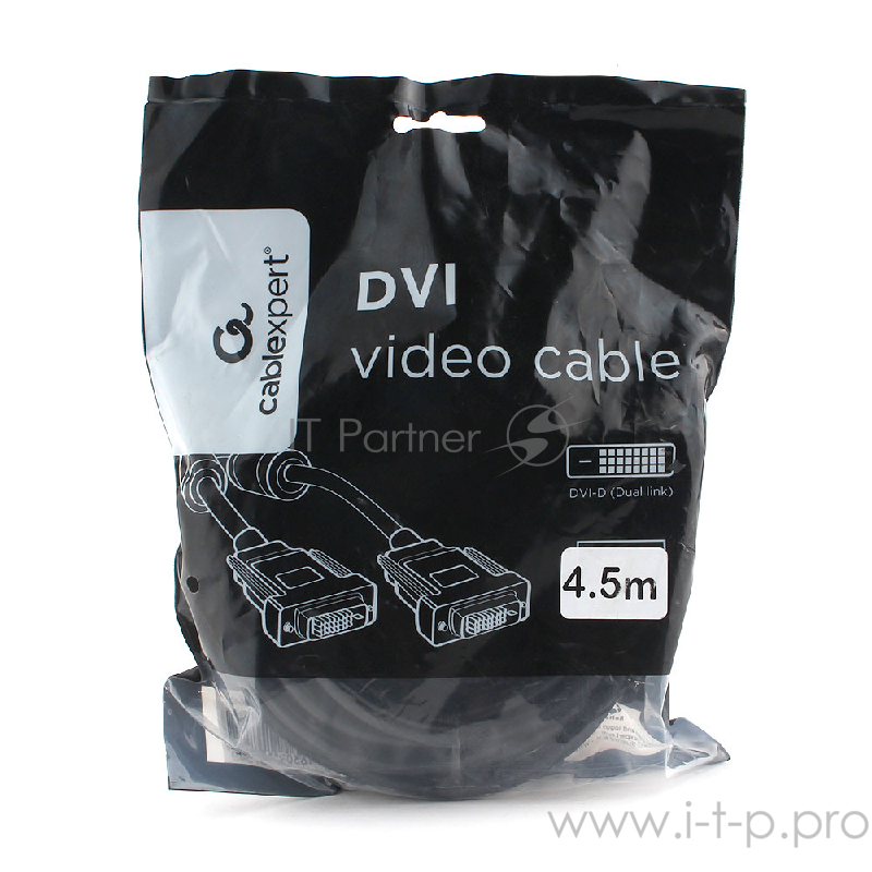 Кабель DVI-D dual link Cablexpert CC-DVI2L-BK-15, 25M/25M, 4.5м, CCS, черный, экран, феррит.кольца, пакет