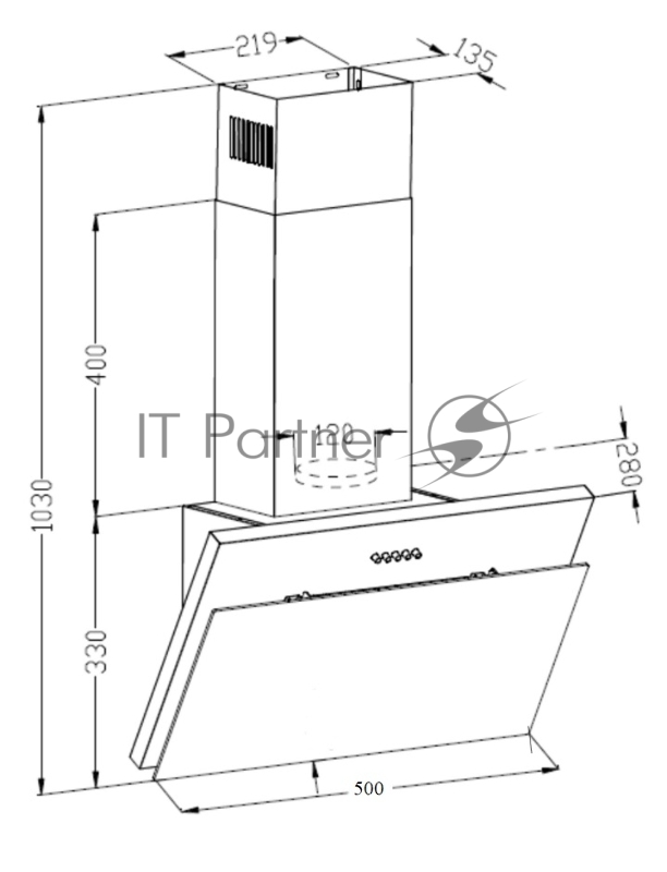 Вытяжка каминная Lex Luka 500 черный управление: кнопочное (1 мотор)