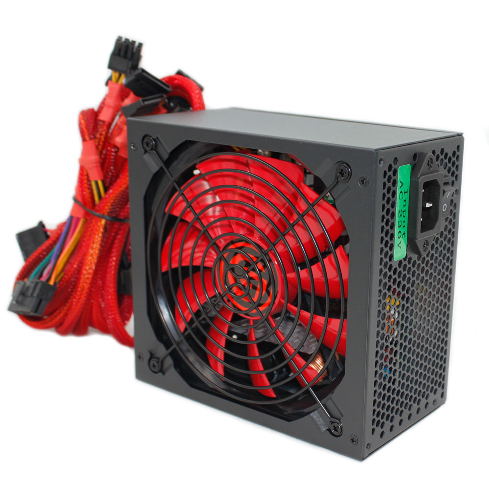 Блок питания Ginzzu PC650 14CM(Red) 80+ black,APFC,24+4p,2 PCI-E(6+2), 5*SATA, 4*IDE,оплетка, кабель питания,цветная коробка